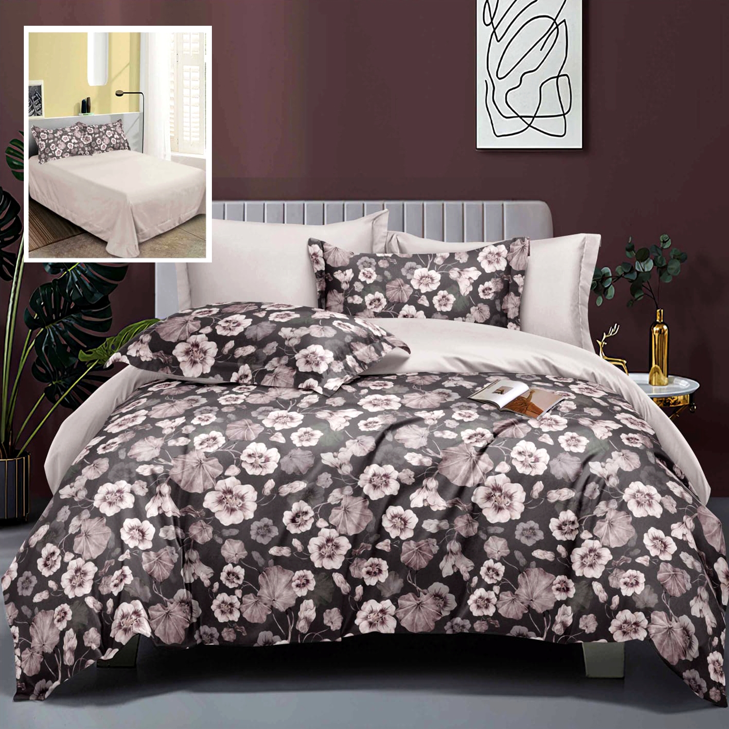 Lenjerie de pat Bumbac Satinat Elegance, 6 piese, pentru pat dublu, LDP-BS-ELE-1002 LDP-BS-ELE-1002