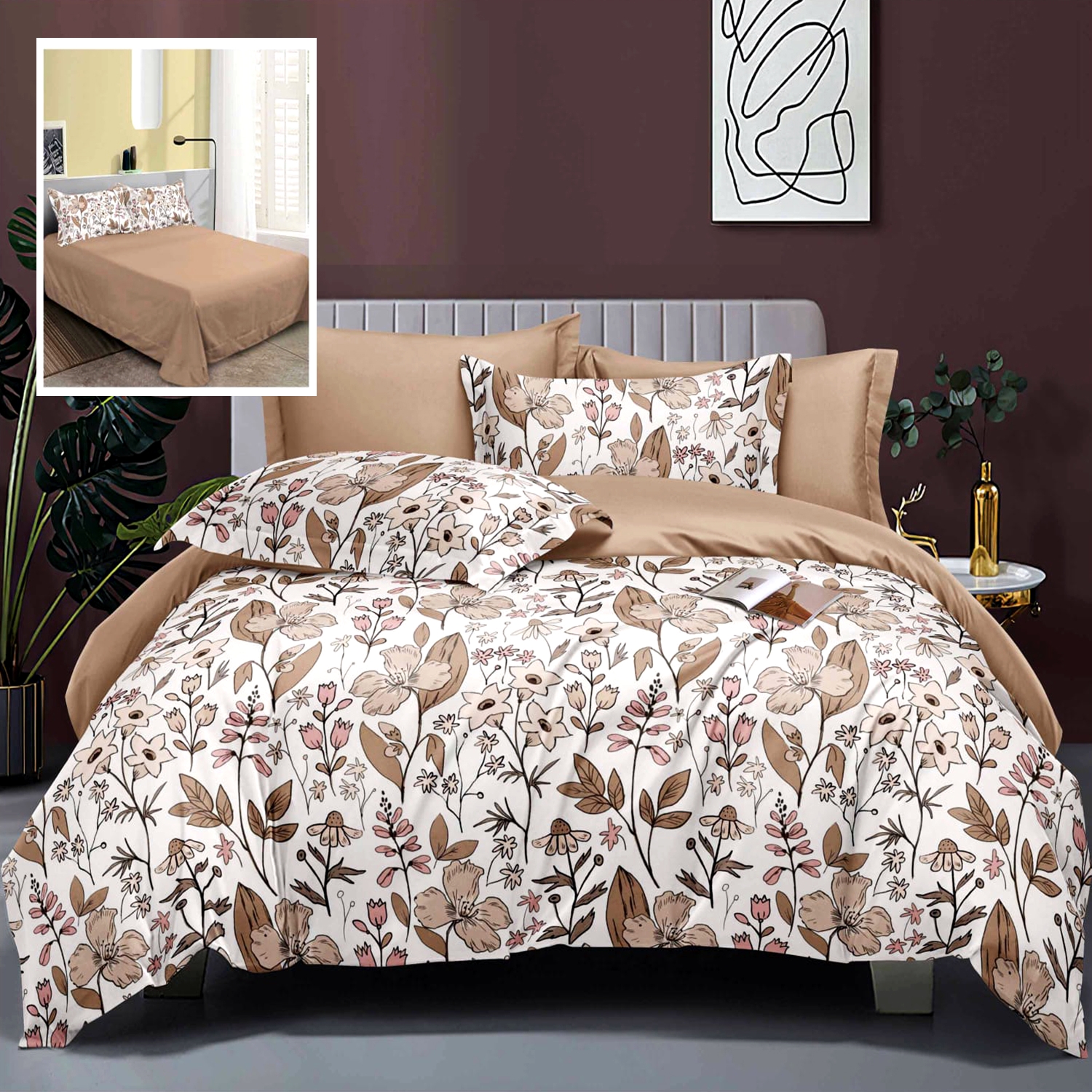 Lenjerie de pat Bumbac Satinat Elegance, 6 piese, pentru pat dublu, LDP-BS-ELE-1005 LDP-BS-ELE-1005