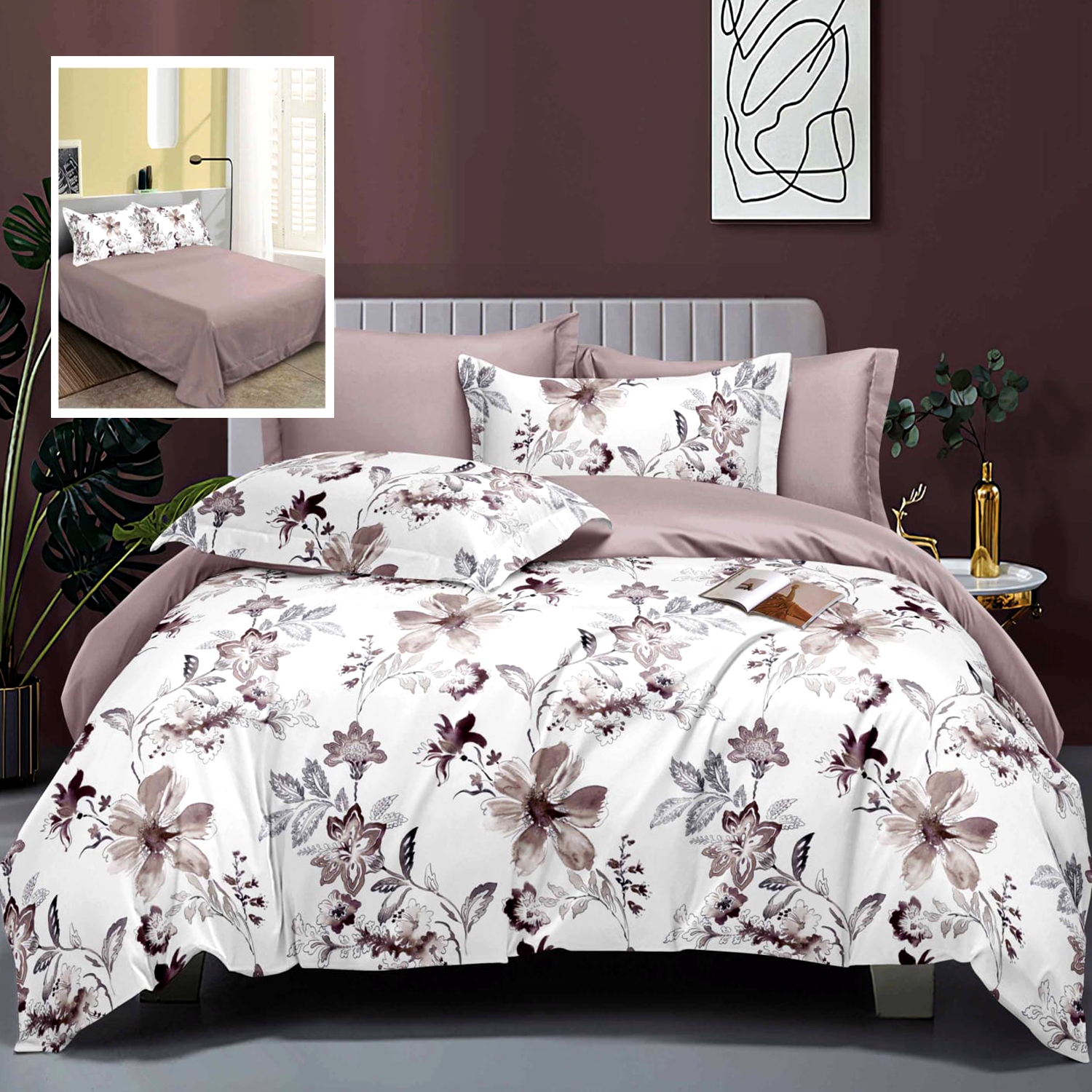 Lenjerie de pat Bumbac Satinat Elegance, 6 piese, pentru pat dublu, LDP-BS-ELE-1008 LDP-BS-ELE-1008