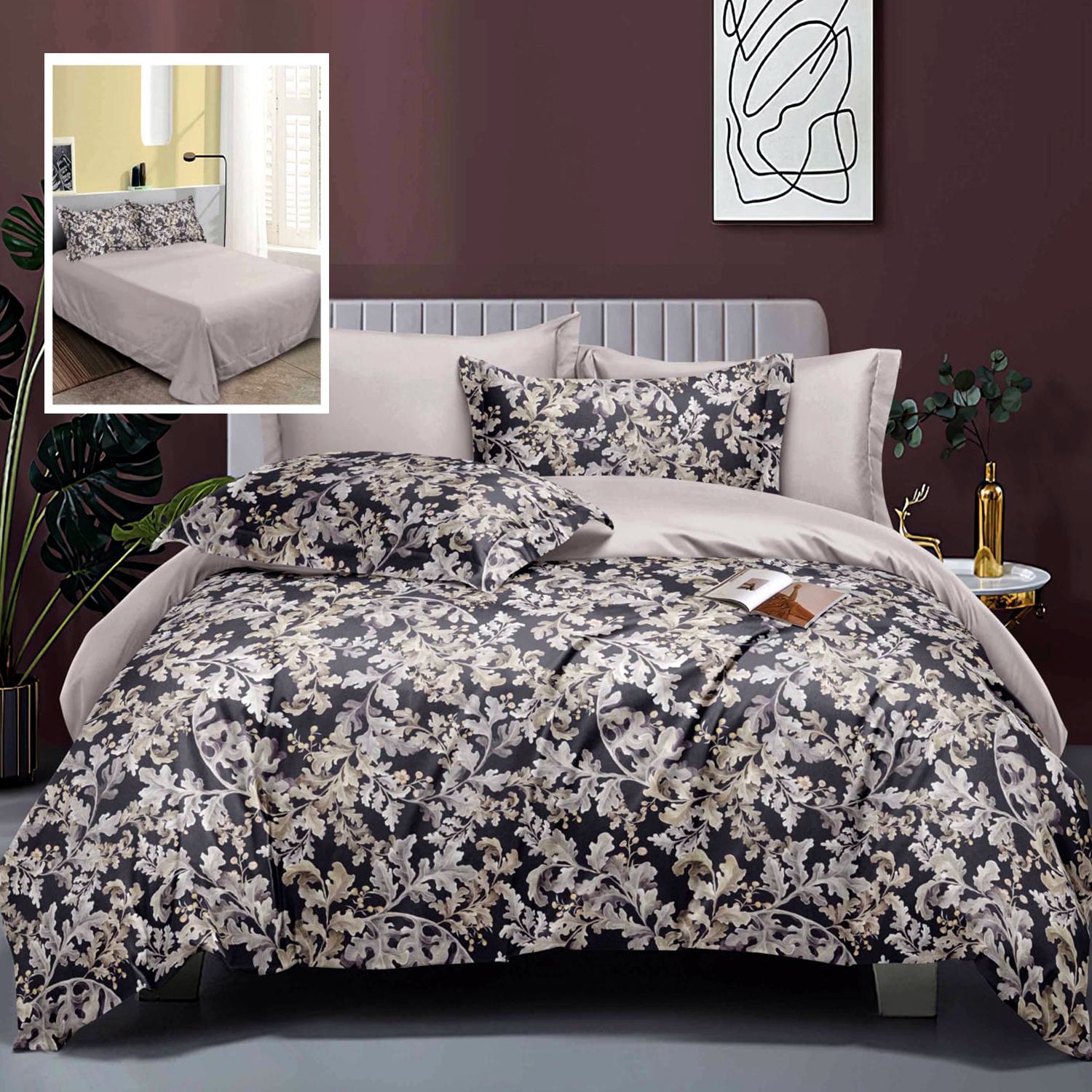 Lenjerie de pat Bumbac Satinat Elegance, 6 piese, pentru pat dublu, LDP-BS-ELE-1009 LDP-BS-ELE-1009