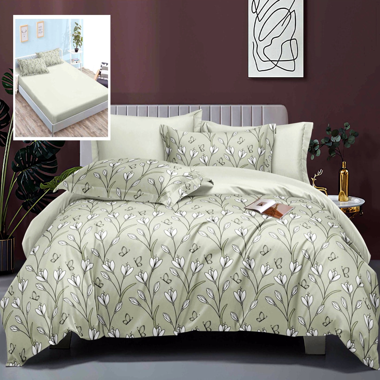 Lenjerie de pat Bumbac Satinat Elegance, 6 piese, cearceaf cu elastic 160x200cm, LDP-BS-ELEH-1001 LDP-BS-ELEH-1001