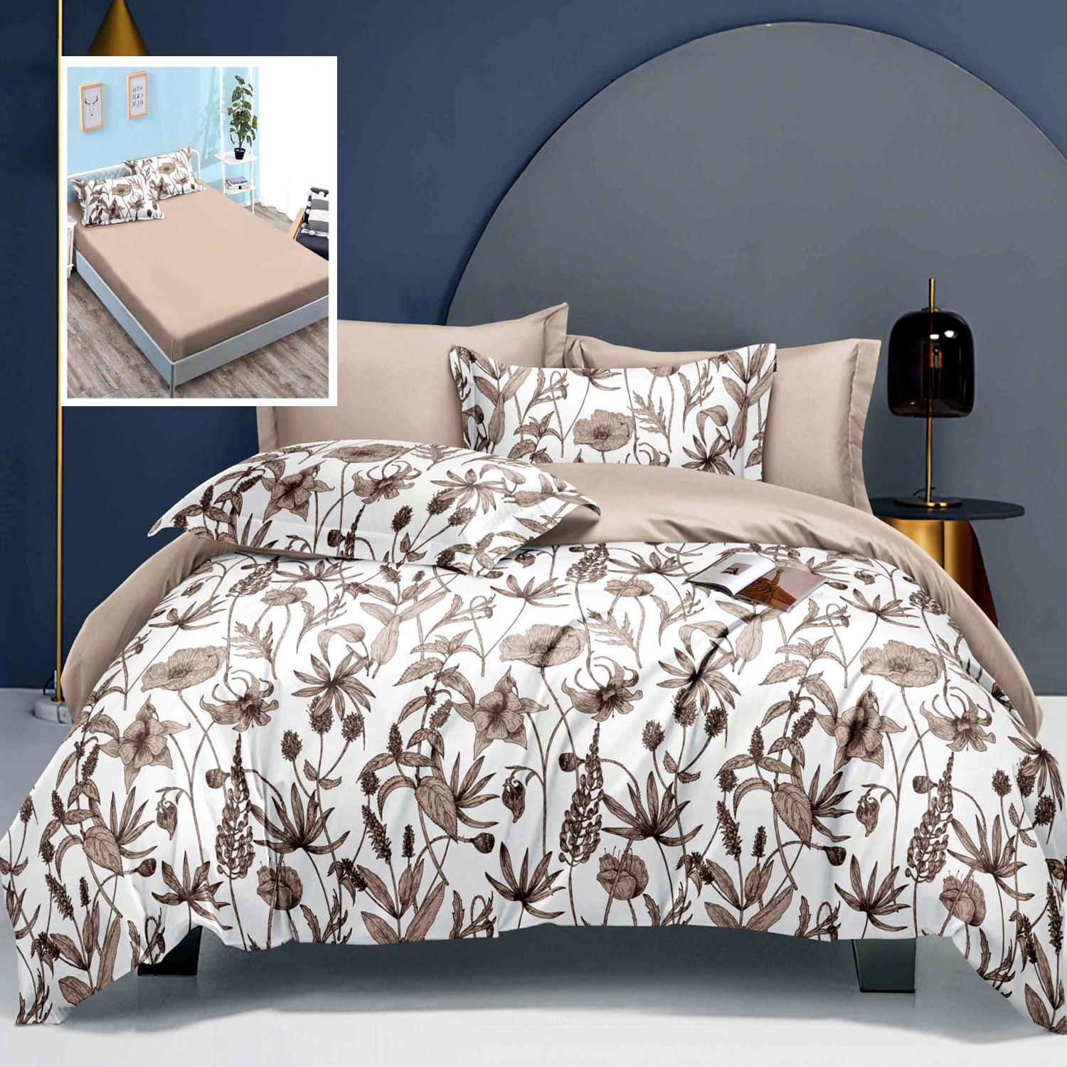 Lenjerie de pat Bumbac Satinat Elegance, 6 piese, cearceaf cu elastic 160x200cm, LDP-BS-ELEH-1003 LDP-BS-ELEH-1003