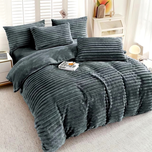 Lenjerie de pat dublu Cocolino UNI, lines, 4 piese, antracit, Pucioasa LDP-CCOL-antracit