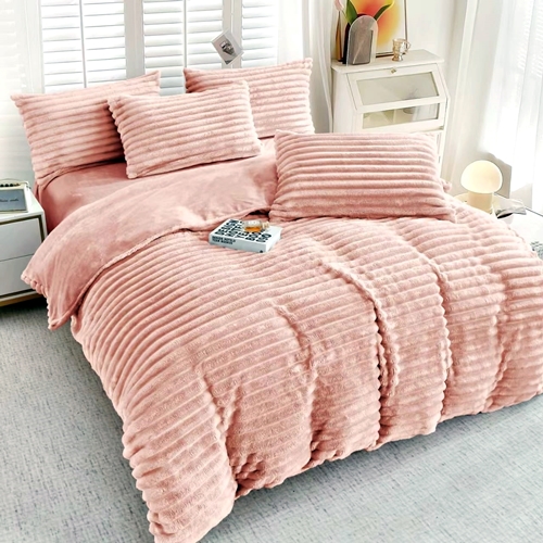 Lenjerie de pat dublu Cocolino UNI, lines, 4 piese, roz, Pucioasa LDP-CCOL-roz