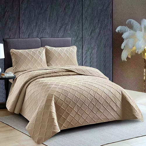 Cuvertura de pat dublu si 2 fete de perna, poliester, matlasata, 3 piese, cappucino, LDP-CVR-100211 LDP-CVR-100211