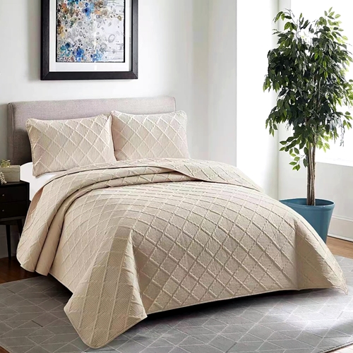 Cuvertura de pat dublu si 2 fete de perna, poliester, matlasata, 3 piese, crem, LDP-CVR-100212 LDP-CVR-100212