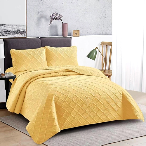 Cuvertura de pat dublu si 2 fete de perna, poliester, matlasata, 3 piese, galbena, LDP-CVR-100213 LDP-CVR-100213