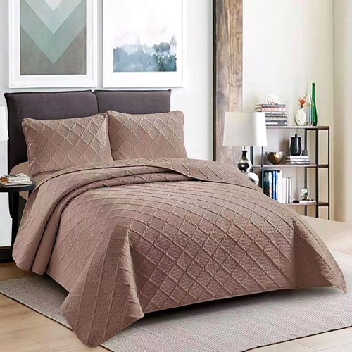 Cuvertura de pat dublu si 2 fete de perna, poliester, matlasata, 3 piese, maro, LDP-CVR-100216 LDP-CVR-100216