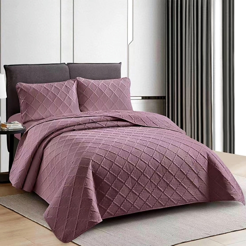 Cuvertura de pat dublu si 2 fete de perna, poliester, matlasata, 3 piese, mov, LDP-CVR-100217 LDP-CVR-100217