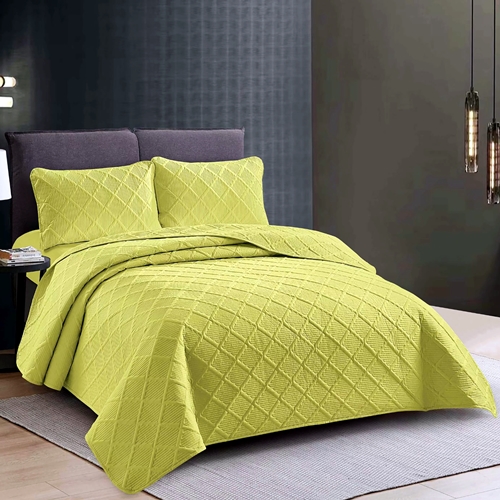 Cuvertura de pat dublu si 2 fete de perna, poliester, matlasata, 3 piese, mustar, LDP-CVR-100218 LDP-CVR-100218