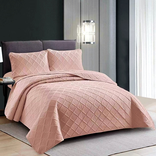 Cuvertura de pat dublu si 2 fete de perna, poliester, matlasata, 3 piese, pudra, LDP-CVR-100220 LDP-CVR-100220