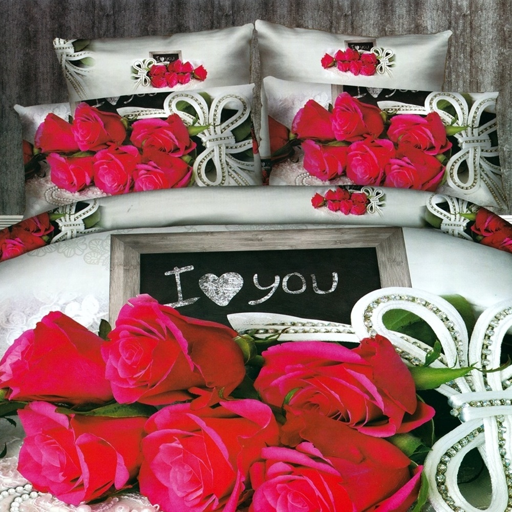 Lenjerie de pat 3D, 4 piese, pentru pat dublu, LDP-DIGI-10027 LDP-DIGI-10027