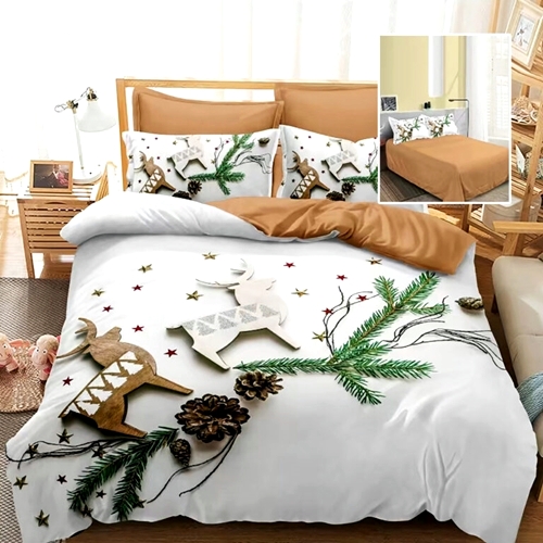 Lenjerie de pat Craciun, finet, 6 piese, pentru pat dublu, Pucioasa, LDP-MC-100120 LDP-MC-100120