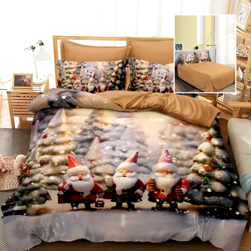 Lenjerie de pat Craciun, finet, 6 piese, pentru pat dublu, Pucioasa, LDP-MC-100122 LDP-MC-100122