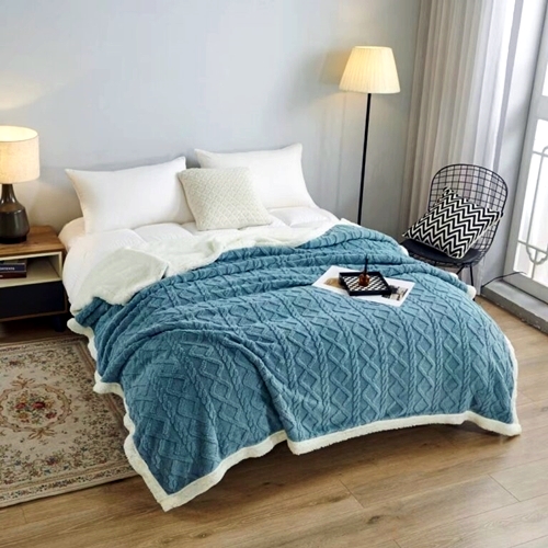 Patura cocolino cu blanita pufoasa, 200x230cm, pentru pat dublu, albastra, Pucioasa LDP-PCB-albastra