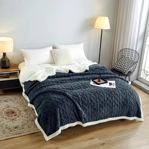 Patura cocolino cu blanita pufoasa, 200x230cm, pentru pat dublu, gri, Pucioasa LDP-PCB-gri