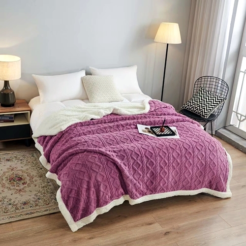Patura cocolino cu blanita pufoasa, 200x230cm, pentru pat dublu, lila, Pucioasa LDP-PCB-lila