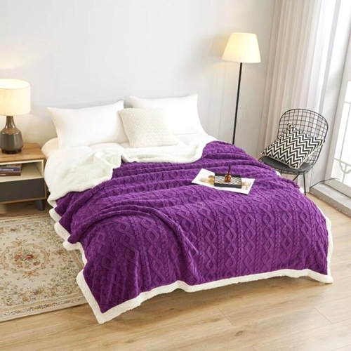 Patura cocolino cu blanita pufoasa, 200x230cm, pentru pat dublu, mov, Pucioasa LDP-PCB-mov