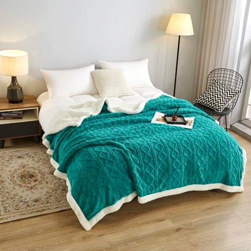 Patura cocolino cu blanita pufoasa, 200x230cm, pentru pat dublu, turcoaz, Pucioasa LDP-PCB-turcoaz