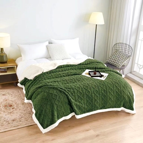 Patura cocolino cu blanita pufoasa, 200x230cm, pentru pat dublu, verde, Pucioasa LDP-PCB-verde