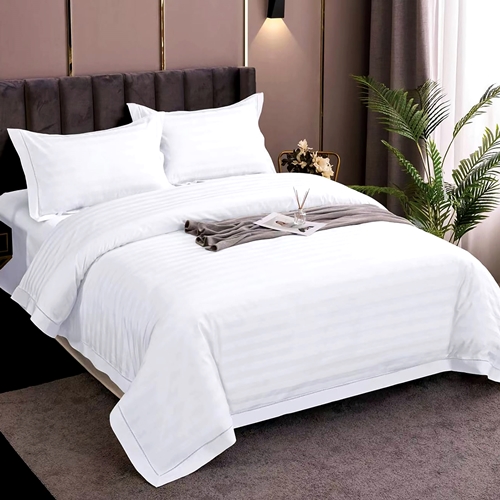 Lenjerie de pat Damasc, policoton, 4 piese, pentru pat dublu, alba, LDP-POLI-ALBA-P17 LDP-POLI-ALBA-P17