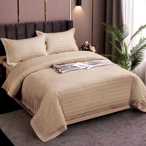 Lenjerie de pat Damasc, policoton, 4 piese, pentru pat dublu, cappucino, LDP-POLI-CAPPUCINO-P90 LDP-POLI-CAPPUCINO-P90