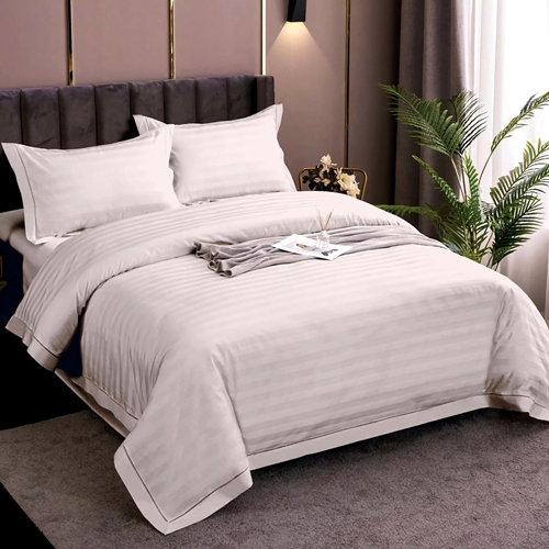 Lenjerie de pat Damasc, policoton, 4 piese, pentru pat dublu, crem deschis, LDP-POLI-CREM-DESCHIS-P92 LDP-POLI-CREM-DESCHIS-P92