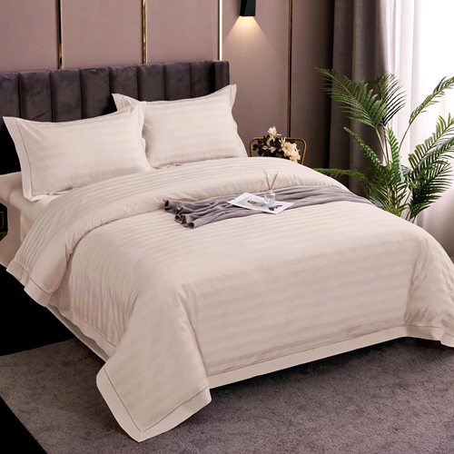 Lenjerie de pat Damasc, policoton, 4 piese, pentru pat dublu, crem inchis, LDP-POLI-CREM-INCHIS-P60 LDP-POLI-CREM-INCHIS-P60