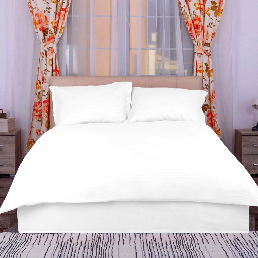 Lenjerie de pat Damasc, policoton, 3 piese, cearceaf cu elastic 100x200cm, alba, LDP-POLI-CRF-100x200-ALBA LDP-POLI-CRF-100x200-ALBA