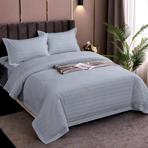 Lenjerie de pat Damasc, policoton, 4 piese, pentru pat dublu, gri deschis, LDP-POLI-GRI-DESCHIS-P48 LDP-POLI-GRI-DESCHIS-P48