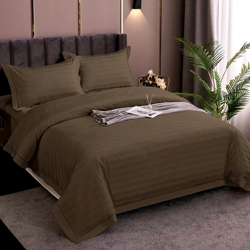 Lenjerie de pat Damasc, policoton, 4 piese, pentru pat dublu, kaki, LDP-POLI-KAKI-P105 LDP-POLI-KAKI-P105