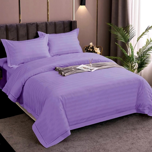 Lenjerie de pat Damasc, policoton, 4 piese, pentru pat dublu, lila, LDP-POLI-LILA-P13 LDP-POLI-LILA-P13