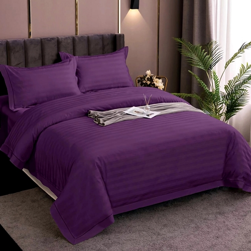 Lenjerie de pat Damasc, policoton, 4 piese, pentru pat dublu, mov deschis, LDP-POLI-MOV-DESCHIS-P52 LDP-POLI-MOV-DESCHIS-P52