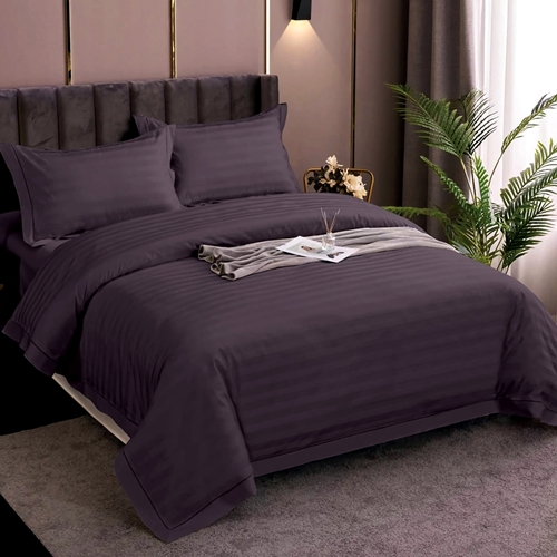 Lenjerie de pat Damasc, policoton, 4 piese, pentru pat dublu, mov inchis, LDP-POLI-MOV-INCHIS-P45 LDP-POLI-MOV-INCHIS-P45