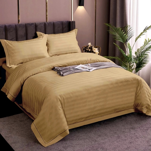 Lenjerie de pat Damasc, policoton, 4 piese, pentru pat dublu, mustar, LDP-POLI-MUSTAR-P20 LDP-POLI-MUSTAR-P20