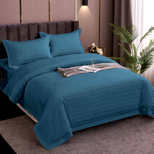 Lenjerie de pat Damasc, policoton, 4 piese, pentru pat dublu, turcoaz, LDP-POLI-TURCOAZ-P42 LDP-POLI-TURCOAZ-P42