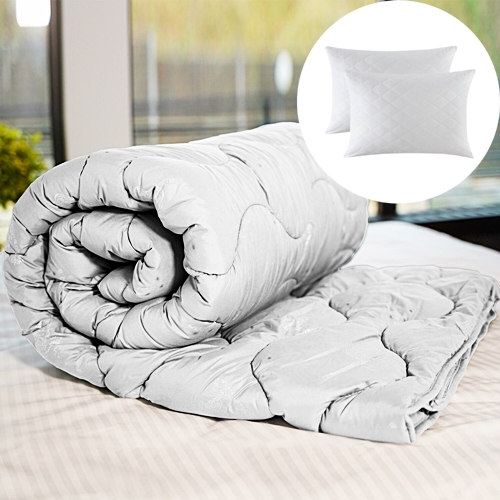 Set pilota de iarna, matlasata, umplutura lana, invelis policoton, 140x210cm, alb + 2 perne matlasate, antialergice, 50x70cm, Pucioasa LDP-SETPP-OITA-I-ALBA-140