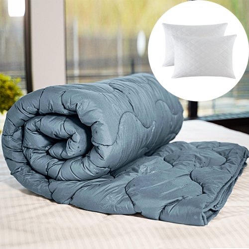 Set pilota de iarna, matlasata, umplutura lana, invelis policoton, 140x210cm, antracit + 2 perne matlasate, antialergice, 50x70cm, Pucioasa LDP-SETPP-OITA-I-ANTRACIT-140