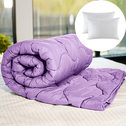 Set pilota de iarna, matlasata, umplutura lana, invelis policoton, 140x210cm, mov + 2 perne matlasate, antialergice, 50x70cm, Pucioasa LDP-SETPP-OITA-I-LILA-140