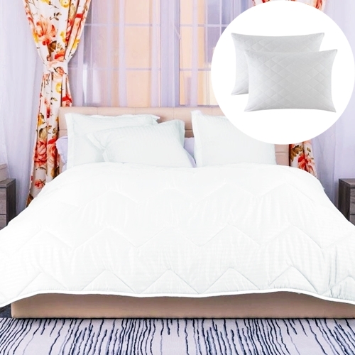 Set pilota de iarna, matlasata, umplutura lana, invelis damasc, policoton, 140x210cm, alba + 2 perne matlasate, antialergice, 50x70cm, Pucioasa LDP-SETPP-POLI-I-ALBA-140