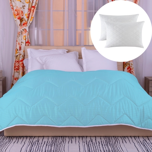 Set pilota de iarna, matlasata, umplutura lana, invelis damasc, policoton, 140x210cm, bleu + 2 perne matlasate, antialergice, 50x70cm, Pucioasa LDP-SETPP-POLI-I-BLEU-140