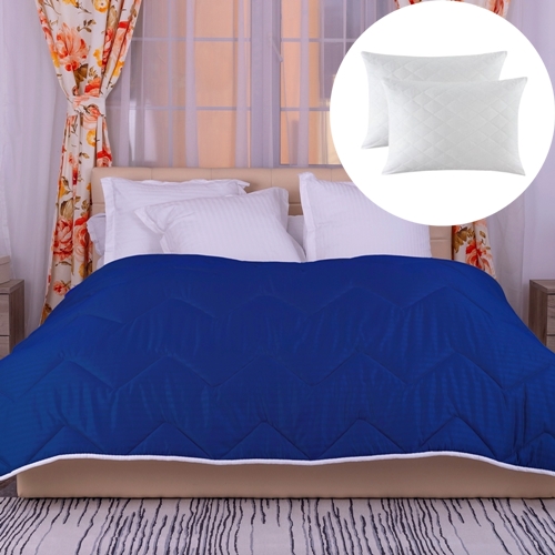 Set pilota de iarna, matlasata, umplutura lana, invelis damasc, policoton, 160x210cm, bleumarin + 2 perne matlasate, antialergice, 50x70cm, Pucioasa LDP-SETPP-POLI-I-BLEUMARIN-160