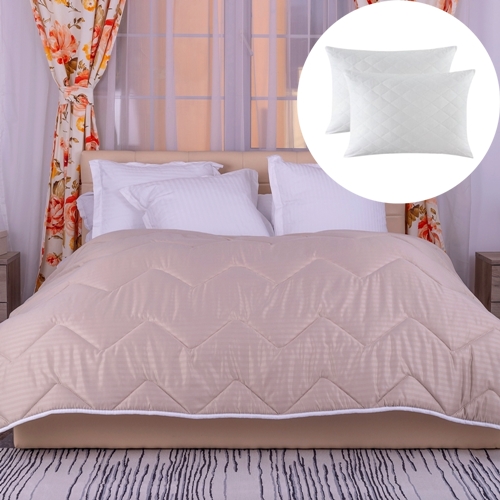 Set pilota de iarna, matlasata, umplutura lana, invelis damasc, policoton, 140x210cm, crem + 2 perne matlasate, antialergice, 50x70cm, Pucioasa LDP-SETPP-POLI-I-CREM-140