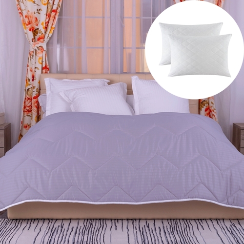 Set pilota de iarna, matlasata, umplutura lana, invelis damasc, policoton, 160x210cm, gri + 2 perne matlasate, antialergice, 50x70cm, Pucioasa LDP-SETPP-POLI-I-GRI-160