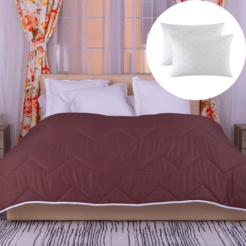 Set pilota de iarna, matlasata, umplutura lana, invelis damasc, policoton, 140x210cm, maro + 2 perne matlasate, antialergice, 50x70cm, Pucioasa LDP-SETPP-POLI-I-MARO-140