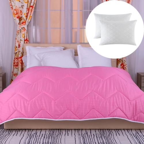 Set pilota de iarna, matlasata, umplutura lana, invelis damasc, policoton, 140x210cm, roz + 2 perne matlasate, antialergice, 50x70cm, Pucioasa LDP-SETPP-POLI-I-ROZ-140