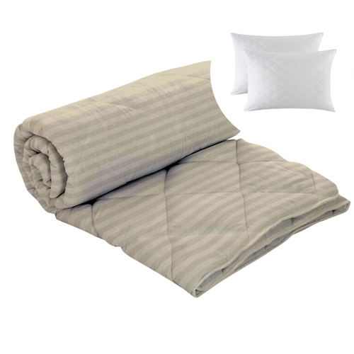 Set pilota de iarna, matlasata, umplutura lana, invelis damasc, policoton, 140x210cm, bej, Pucioasa + 2 perne matlasate, antialergice, 50x70cm, Pucioasa LDPSETPPPOLINOUIBEJ140