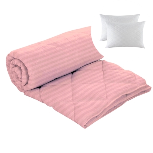 Set pilota de iarna, matlasata, umplutura lana, invelis damasc, policoton, 140x210cm, roz, Pucioasa + 2 perne matlasate, antialergice, 50x70cm, Pucioasa LDPSETPPPOLINOUIROZ140