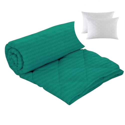Set pilota de iarna, matlasata, umplutura lana, invelis damasc, policoton, 140x210cm, verde, Pucioasa + 2 perne matlasate, antialergice, 50x70cm, Pucioasa LDPSETPPPOLINOUIVERDE140