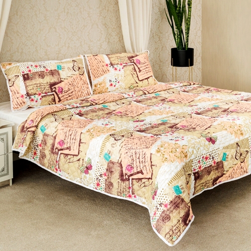 Cuvertura de pat dublu si 2 fete de perna, microfibra, matlasata, 3 piese, LDP-MLM-CVR-100232 LDP-MLM-CVR-100232